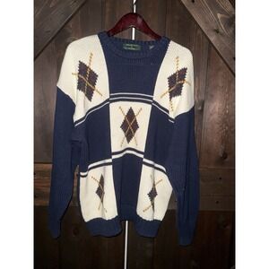 VTG Embassy Row Men's XL Hand Knit Cable SWEATER Long Sleeve Pullover Navy‎